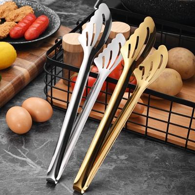 Stainless Steel Serving Tongs with Slotted Heads BBQ Buffet Food Clips Heat-Resistant Rust-Proof Hollow Chuck Design Kitchen Utensils