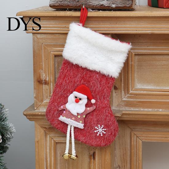 Kids Candy Gift Holders Plush Christmas Stocking Pendant with Santa Claus/Snowman/Elk Designs, Fabric Hanging Winter Holiday Party Scene Props