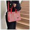 Korean Style Stripe Canvas Tote Bag Simple Cloth Handbag Cute Shoulder Bag  Shopping