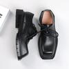 Fashion Mens Casual Leather Derby Shoes Men's Square Toe Trendy Personalized Designer Shoe Men Lace-up Thick Sole Heightened Shoes