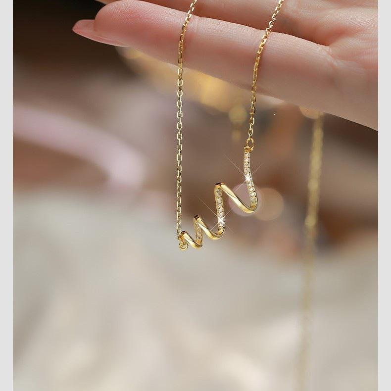Ripple S925 Sterling Silver 14K Gold-Plated Zircon Pendant Necklace - Luxury Gift for Girlfriend or Best Friend