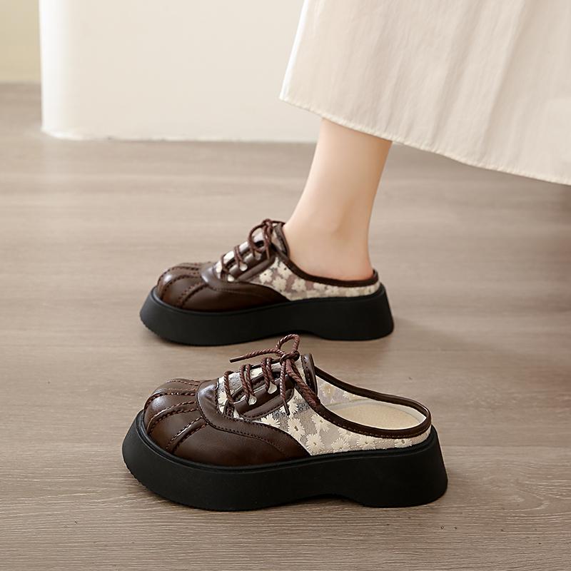 

CRLAYDK Женские мюли Кружевные жаккардовые туфли на платформе Удобные нарядные с закрытым носком Летние повседневные шлепанцы Сандалии для ходьбы 40