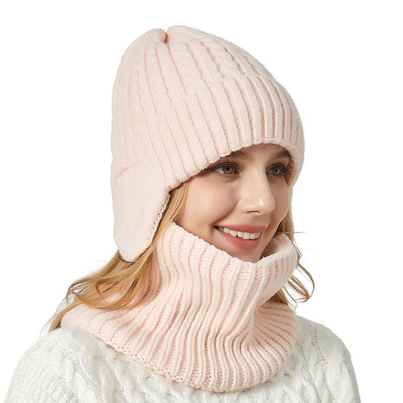 Winter Men's Women's Knitted Hat Scarf Two-piece Twist Ear Protection Warm Cap
