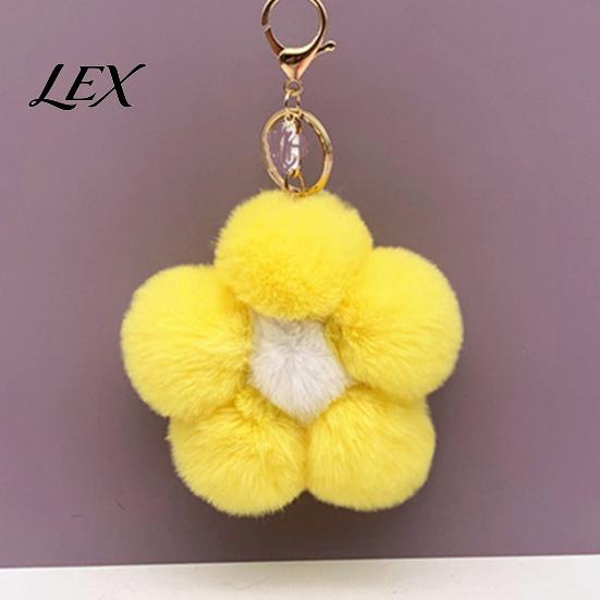 Women Bag Charm Plush Flower Keychain for Handbags, Five-petal Charm, Fluffy Backpack Hanging Accessory Soft