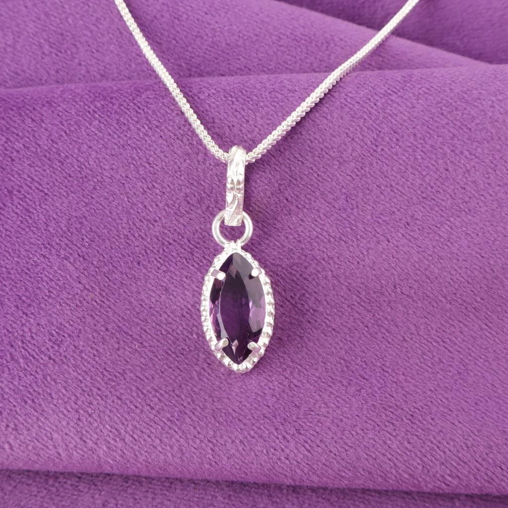 Natural Amethyst Sterling Silver Daughter Gift Unique Engagement Pendant Jewelry PP-59-3