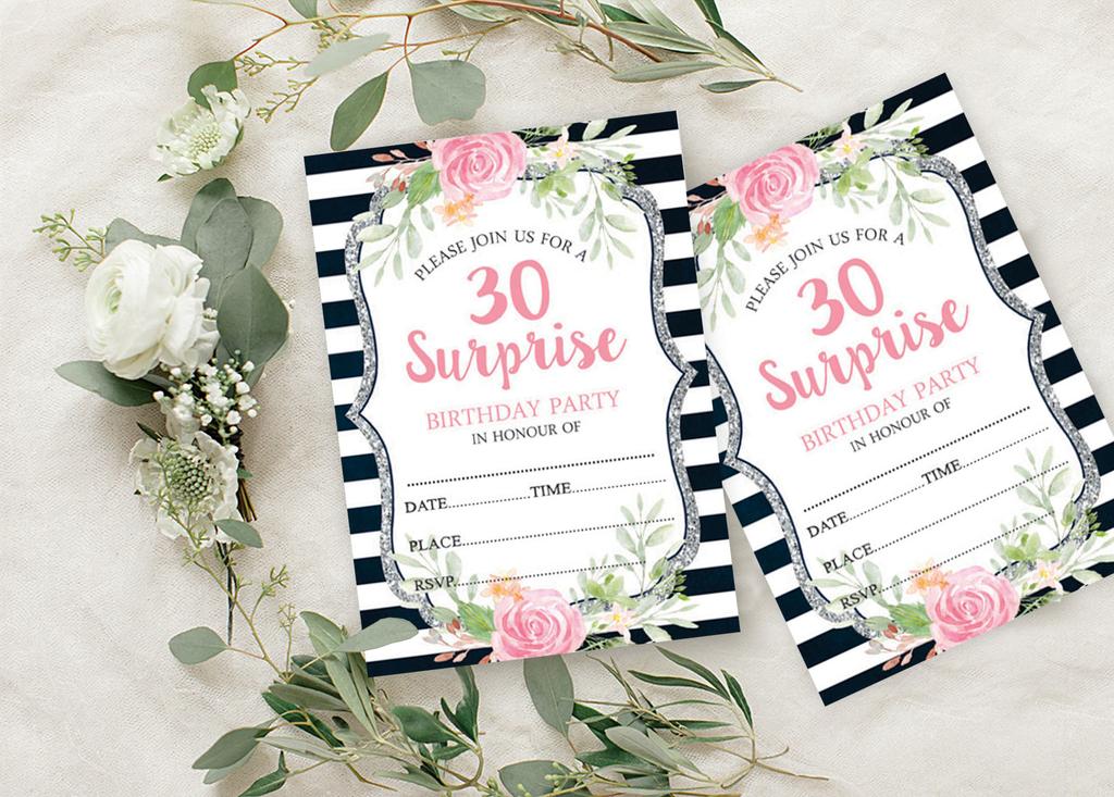 Darling Souvenir White Birthday Invitation Card 28 Pcs Fill or Write In Blank Invites Printable Party Supplies 5 x 7