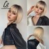 Short Straight Bob Synthetic Wigs with Bangs for Women Brown To Blonde Wig Cosplay Party Daily Heat Resistant Fiber Hair