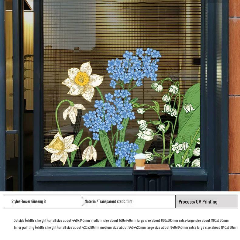 Purple Fresh Flower Static Cling Decoration for Shop Windows and Doors