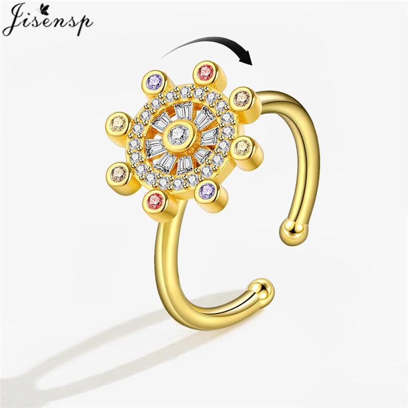 Luxury Anxiety Ring Fidget Spinner Ring for Women Crystal Flower Butterfly Animal Finger Ring Rotate Anti Stress Wedding Jewerly