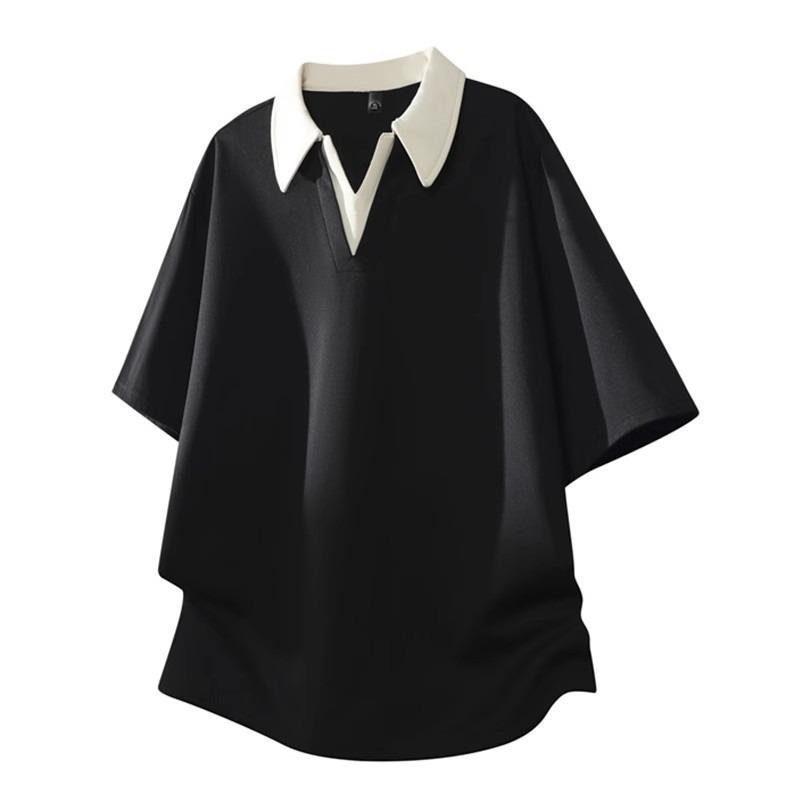 Premium Sense of Fashion Versatile Sweat-wicking Soft High-quality Breathable Men's Loose Polo Shirt Wrinkle Casual Sports Short-sleeved Neck Shirt