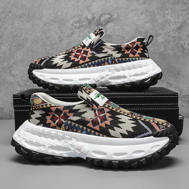 Men's shoes one-pedal summer platform canvas running sports shoes men's teenagers wear-resistant tire sole dad shoes