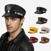 PU Leather Peaked Beret Hat M-Letter Metal Decor Flat Top Beret Hat  Autumn Winter Wear