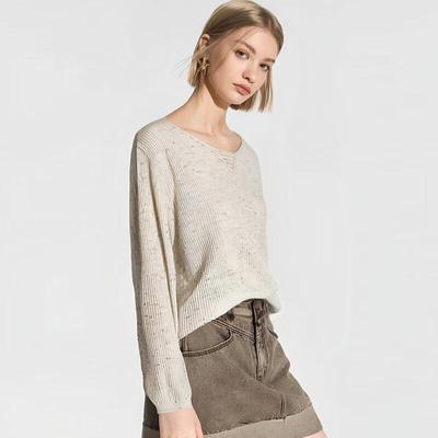 Tatou Women's Hollow V-Neck Pullover Knit Sweater