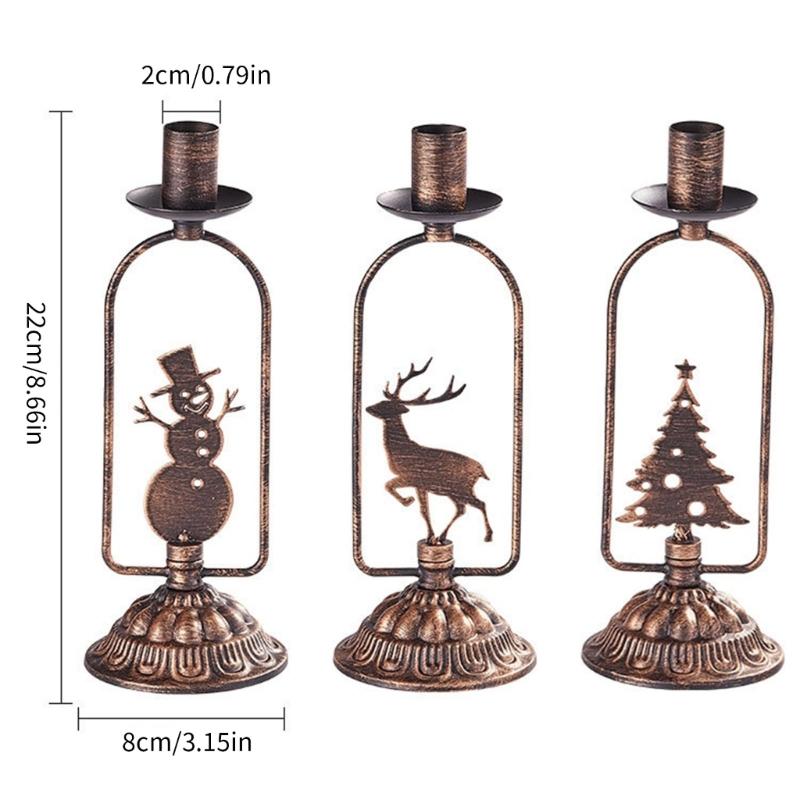 Set of 3 Stylish Metal Candle Stand with Seasonal Design Iron Texture Perfect for Indoor Outdoor Christmas Celebration