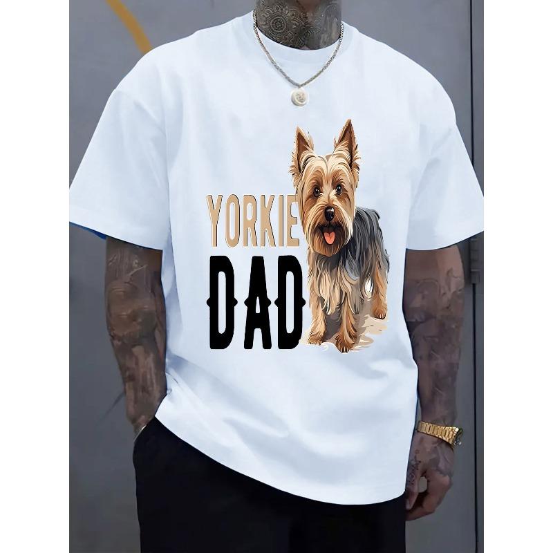 

European sizes Men S Yorkie Dad Graphic T-Shirt - Casual Crew Neck, Short Sleeve, Stretch Fabric, Summer Tee with Dog Print, Dog Tshir 4XL білий