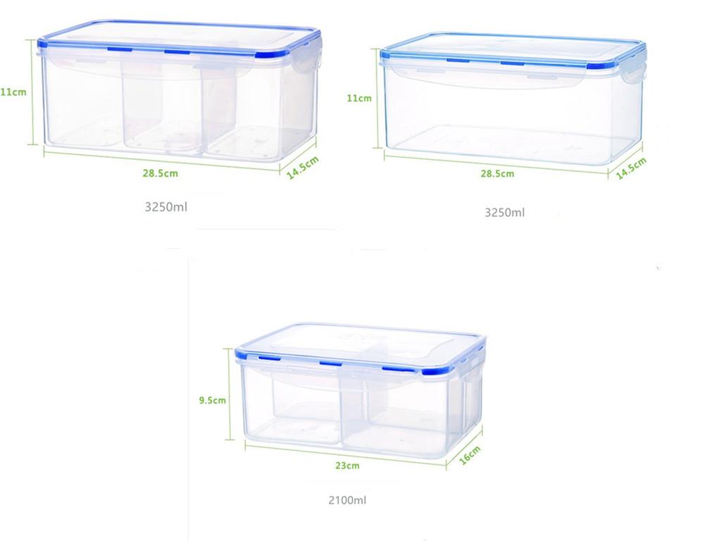 Caixa de Almoço Plástica Hermética Recipiente Alimentar Conservação Fresca Selado Quadrada para Micro-ondas