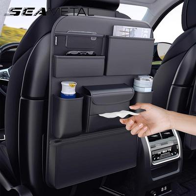 7-Pocket Car Organizer Auto Back Seat Storage Bag Tissue Holder Cup Holder Pu Leather Anti Kick Pad