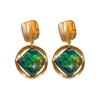 Retro Trend Gradient Green Color Geometric Pendant Earrings, Women's Personalized Ethnic Style Holiday Accessories Zircon