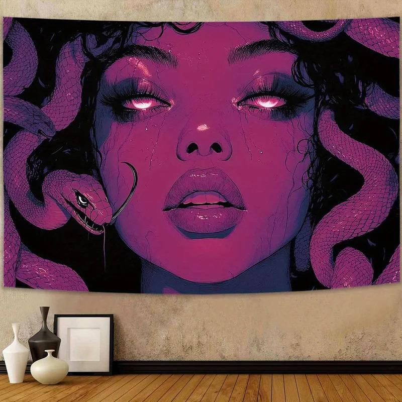 VIKAMA MedusaS Tears Tapestry Fantasy SnakeWoman Living Room Home Decor Polyester Tapestry Bedroom Wall Decoration