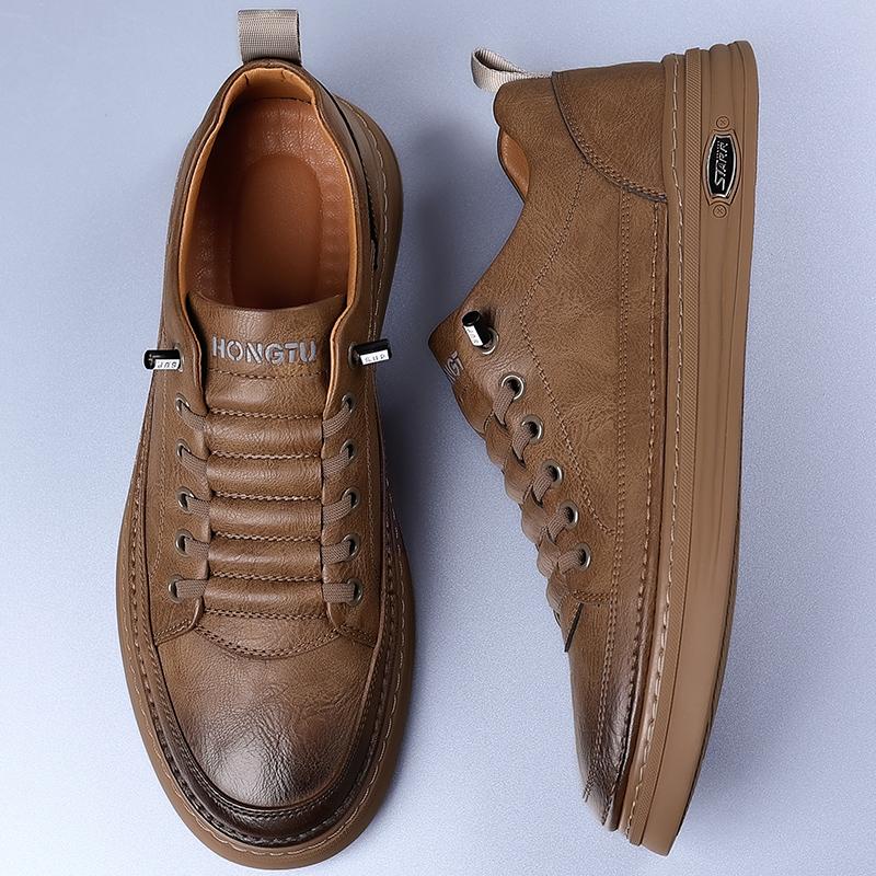 British Style Thick Soled Men's Genuine Leather Casual Shoes Outdoor Sports Hiking Shoes Wear-resistant Black Men's Oxford Shoes