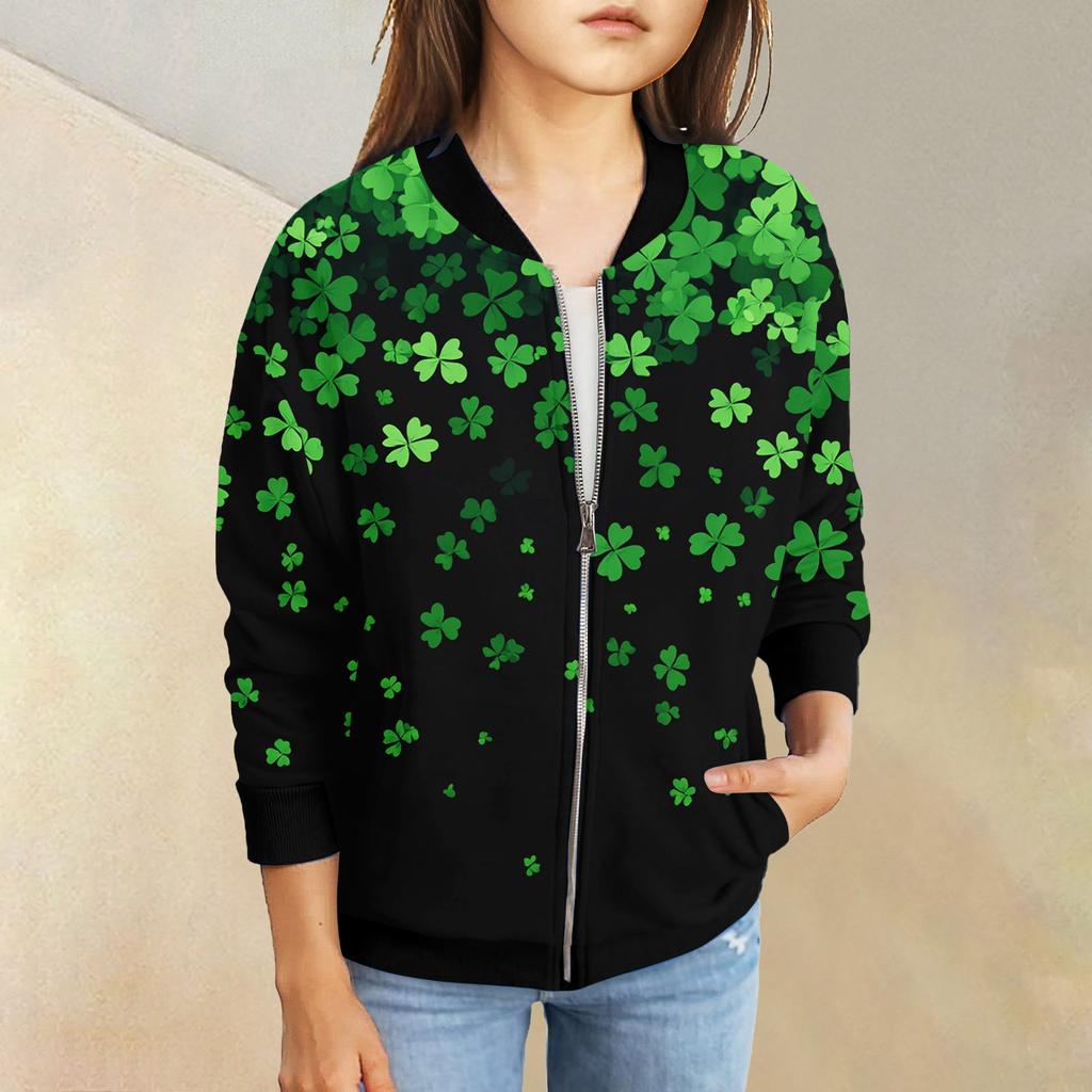 Dívčí bundy na zip Dětské podzimní mikiny s dlouhým rukávem Svrchní oděvy s kapsami St. Den svatého Patrika 5-15 let