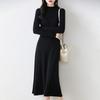Solid Color Thin Semi-turtleneck Knitted Dress Women's Autumn and Winter New Temperament Elegant Inside with Backing Sweater Long Dress