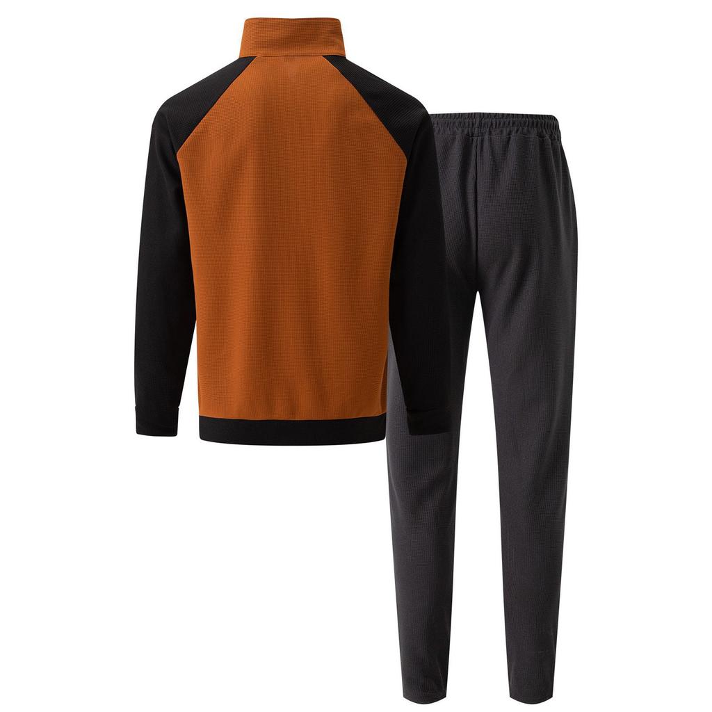 Men  Waverg  Zipper  Pocket  Flip Collar  Self-Cultivation  Cardigan  Jacket  Set
