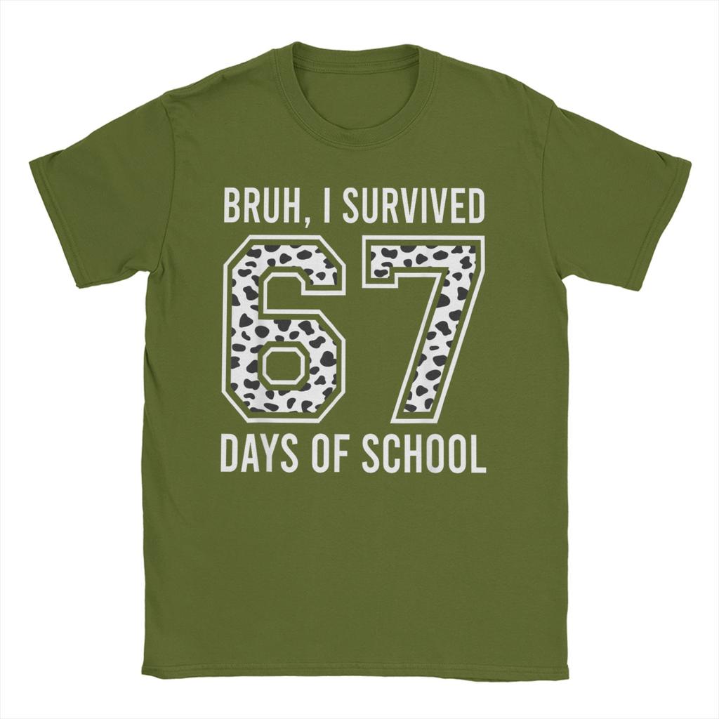 Mens TShirt Bruh I Survived 67  33 Days of School 100th Day of School   Cotton Tees Short Sleeve T Shirts O Collar Clothes