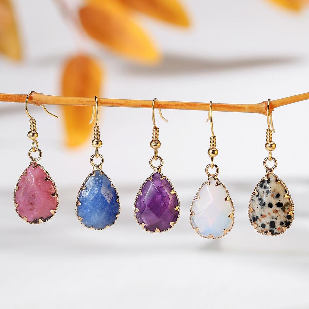 Cosmic Sailing Natural Amethyst Teardrop Earrings with Faceted Crystal Bezel-Set Design