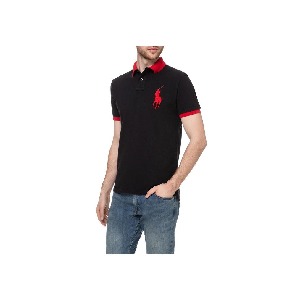 Polo Ralph Lauren Logo Bestickt Vertikale Knopfleiste Straight Fit Kurzarm Poloshirt Herren Poloshirts Schwarz 710752866-002