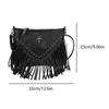 Women PU Fashionable Crossbody Bag Large Capacity Rivet Fringe Tassel Bag Adjustable Strap Tassel Hobo Bag for Party Vacation