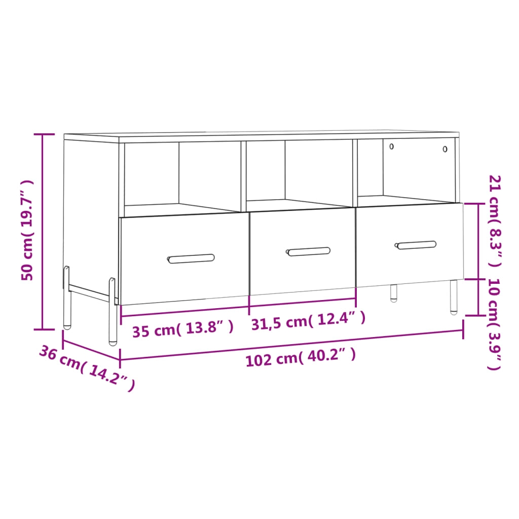 TV Cabinet Gray Sonoma 102 x 36 x 50 cm Particleboard