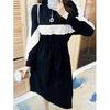 Autumn Lapel Loose Casual Patchwork Sweatshirt Dress Ladies Long Sleeve Lace Up Waist Zipper Robe Vestidos Women Dresses