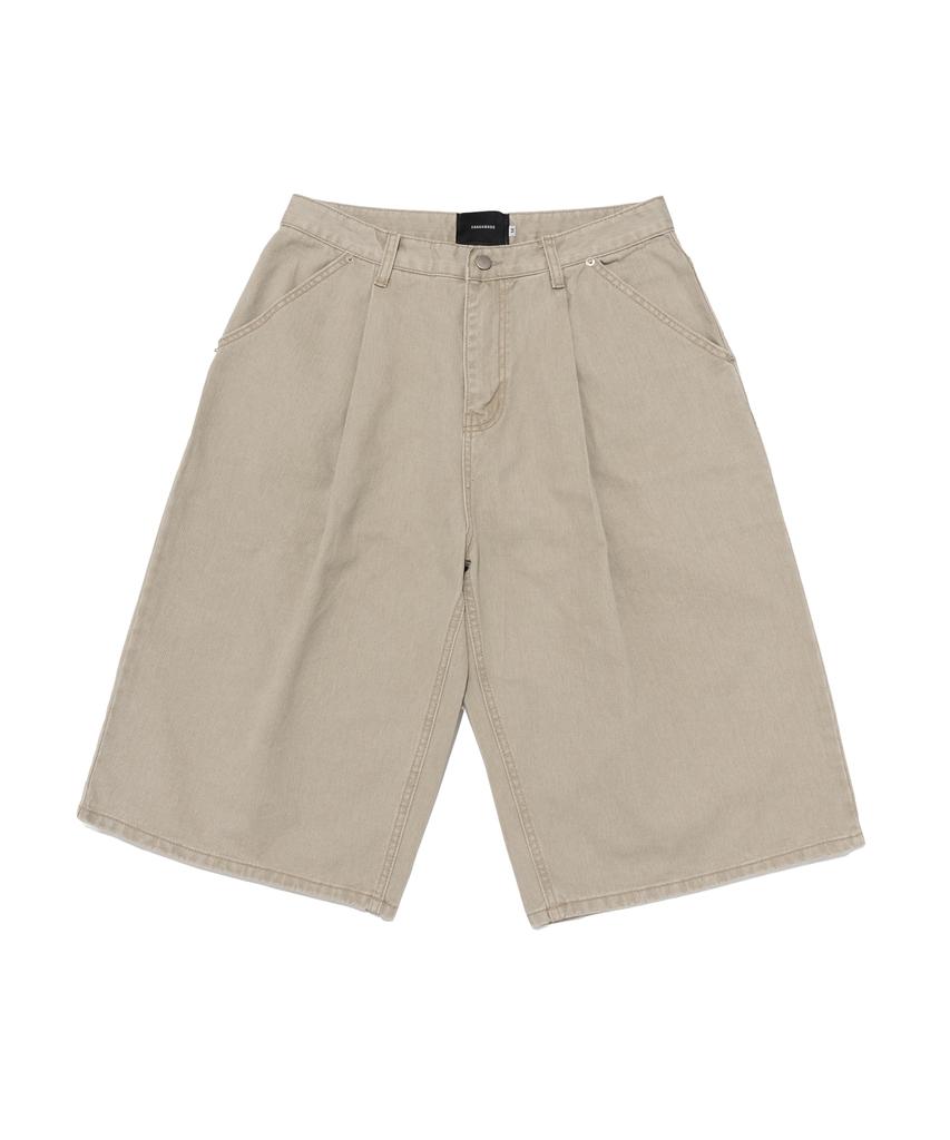 CARGOBROS Cotton Wide Curved Half Denim Pants (Beige)