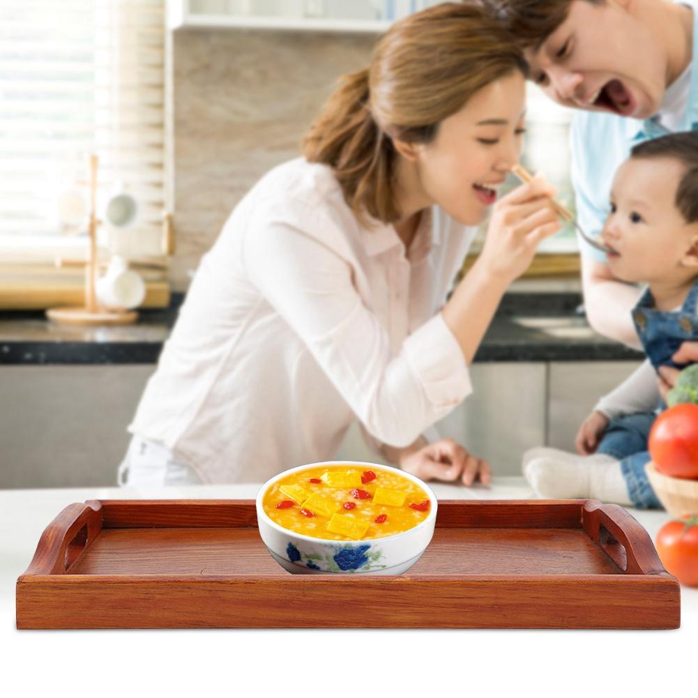 Portable Binaural Rectangle Shape   Wood Tea Coffee Food Serving Tray Plate (Light Color)