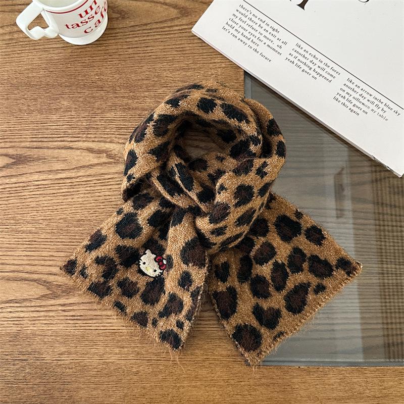 Lenço de Listras com Estampa de Leopardo de Alta Qualidade Estilo Coreano para Mulheres: Cachecol Quente de Outono/Inverno