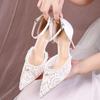 White Flower Lace Crystal Open Toe Sandals for Women, Pointed Wedding Shoes, Fashionable Party Casual High-heeled Sandals