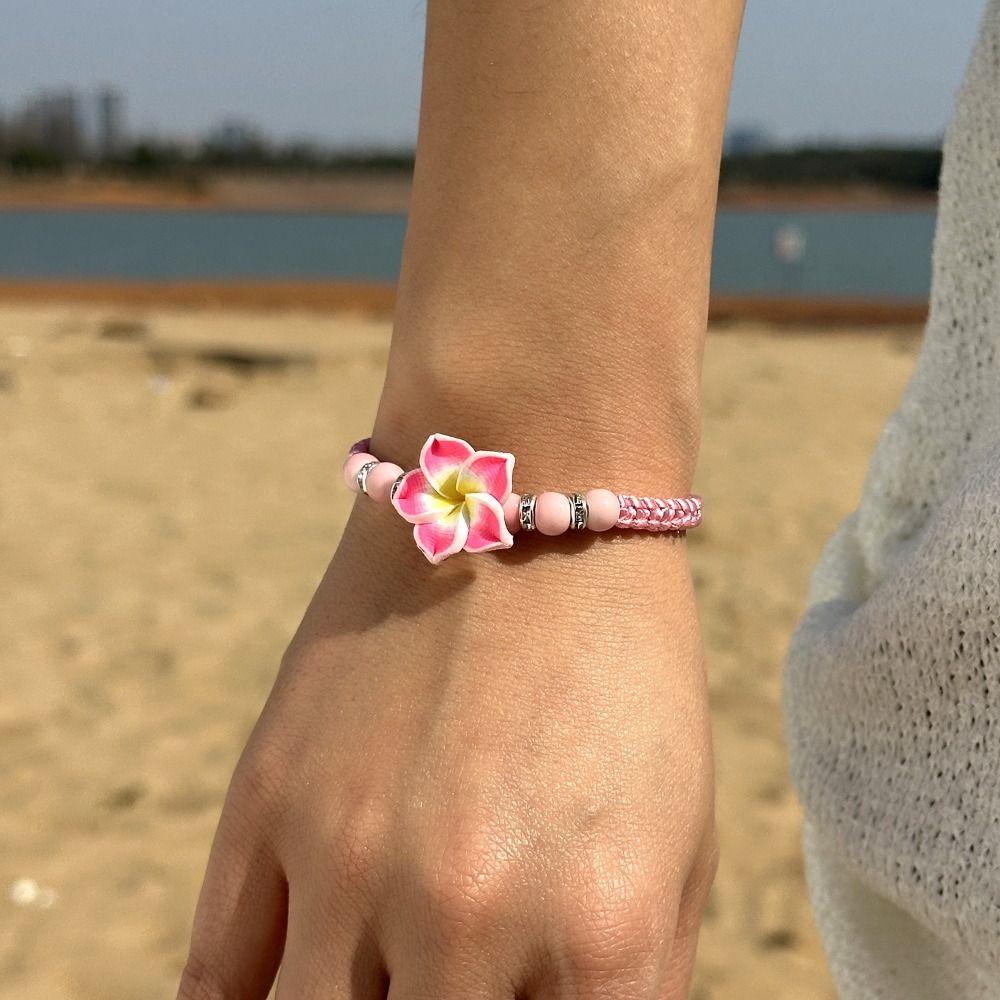 Beads Polymer Clay Braid Rope Bracelet Boho Egg Flower Bangle Bohemian Beach Jewelry  Jewelry Gifts