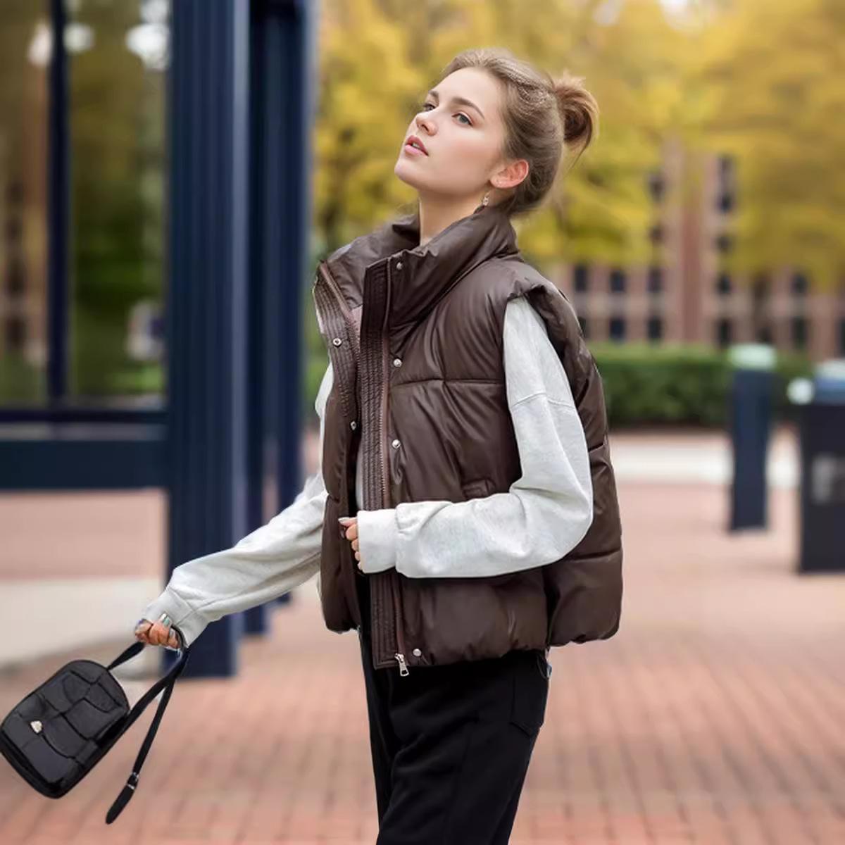 GMXIA Женские винтажные повседневные однотонные принтованные куртки и пальто без рукавов — фото 4