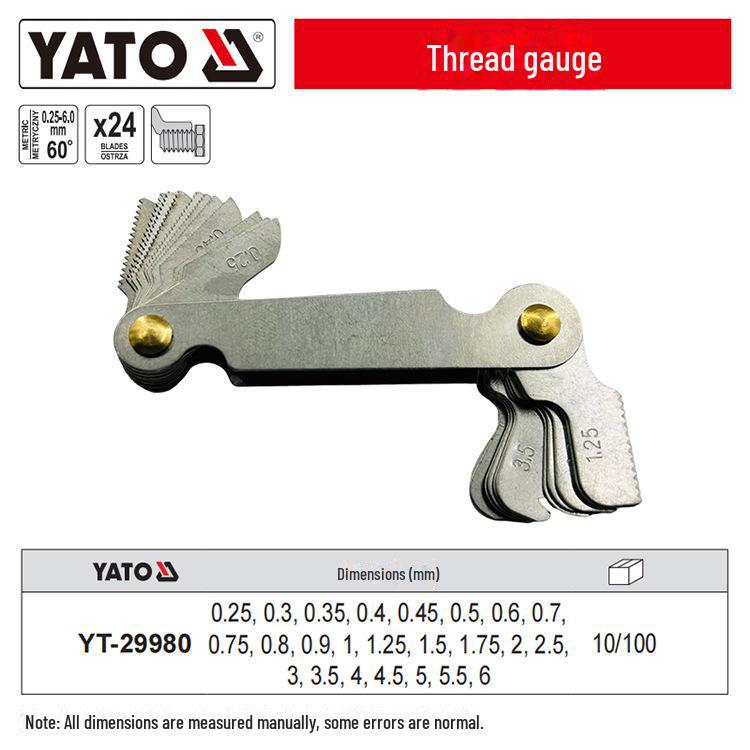

Инструмент для измерения резьбы метрической и дюймовой YATO 24pcs 0.25-6mm