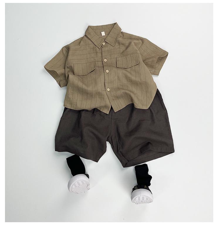 Baby Jungen Baumwoll-Leinen Gestreiftes Hemd & Shorts Set - Kurzarm Sommer Outfit