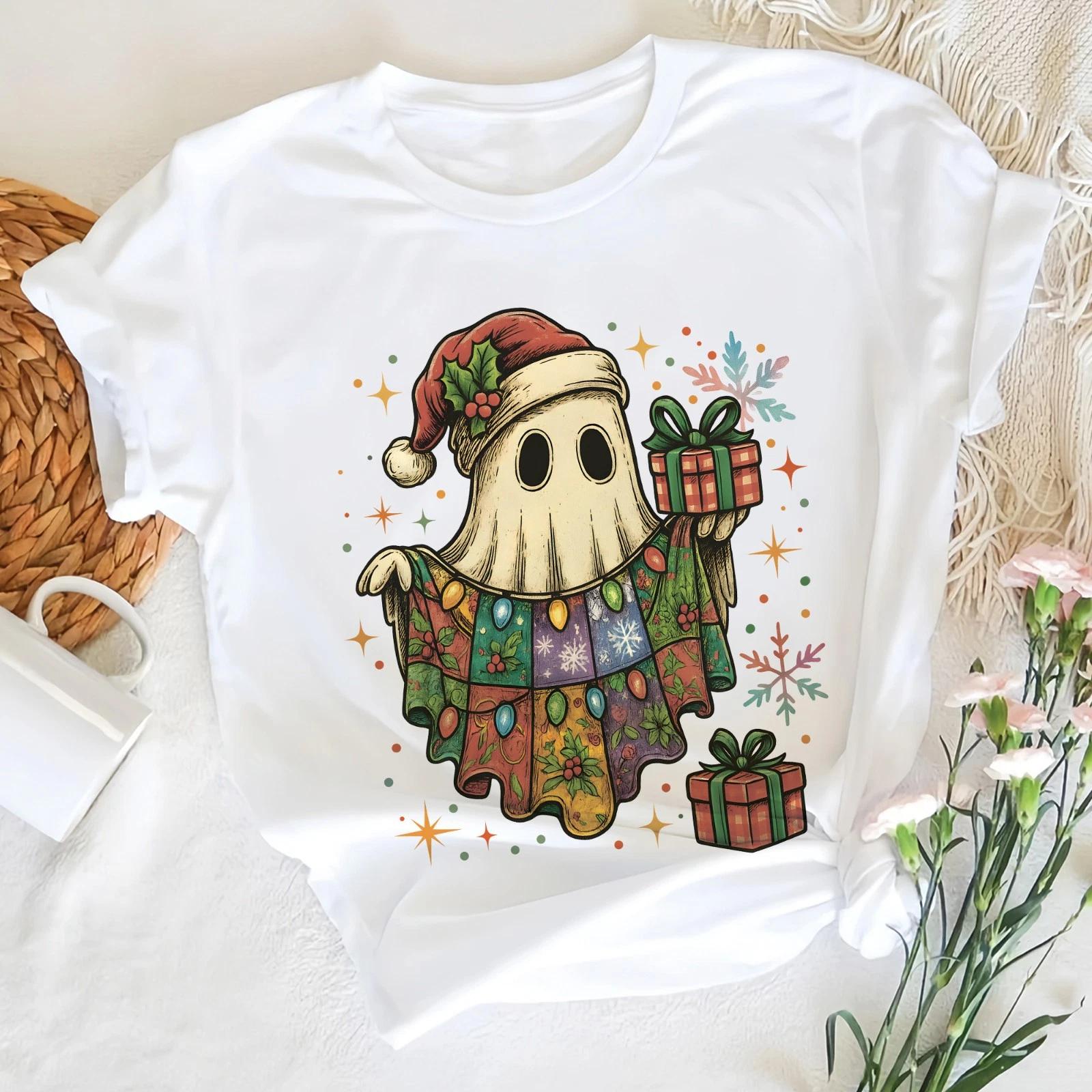 Cute Ghost Santa Christmas Patchwork Shirt, Christmas Ghost Shirt, Xmas Ghost Te 2XL