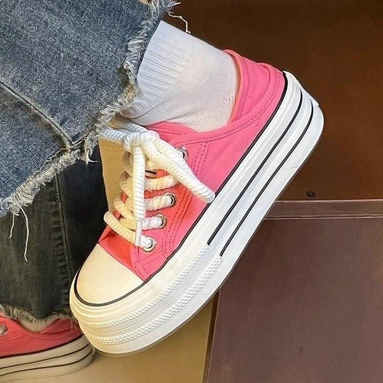 Casual Two-Way Thick-Soled Canvas Shoes Women's Summer Breathable Versatile Height Increasing Casual Sneakers New Single Layer Shoes