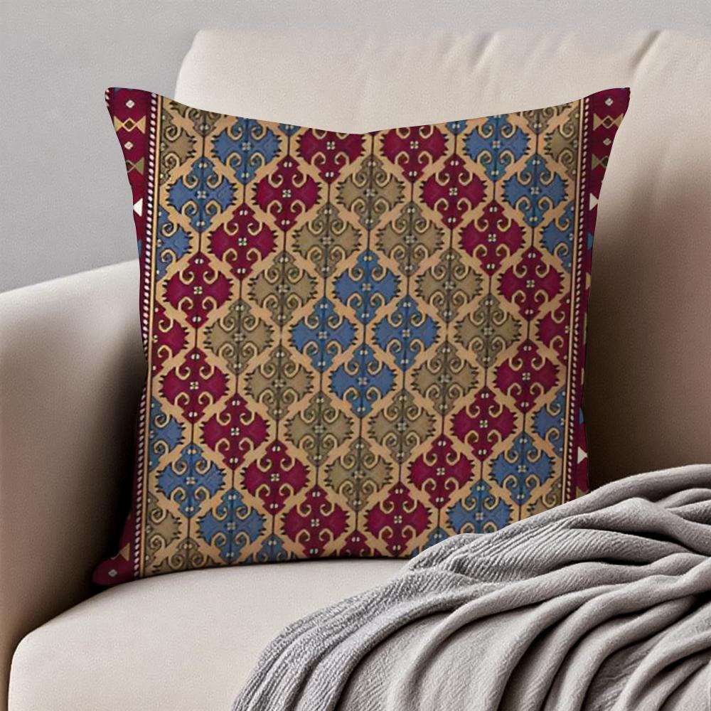Vintage Navaho Turkish Kilim Pattern Art Cushion Cover Pillowcase Antidustmite Invisible Zipper Short Plush Sofa Cushion