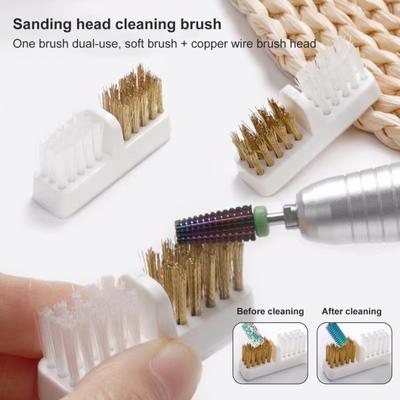Multipurpose White Color Useful Dual Head Electric Nail Drill Bit Cleaning Brush Manicure