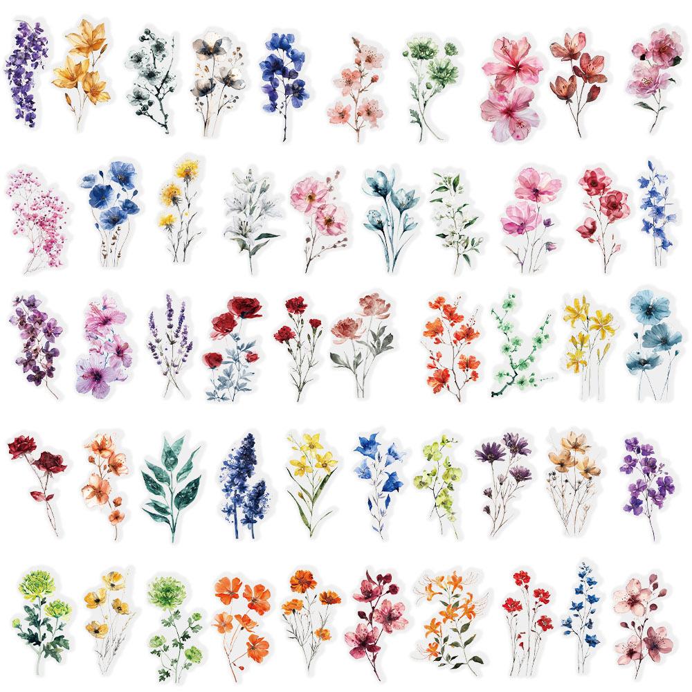 50pcs Ink Flower Sticker Transparent Brochure Flower Material Decorative Guitar Notebook Stickers Home Decoration Craft Projects