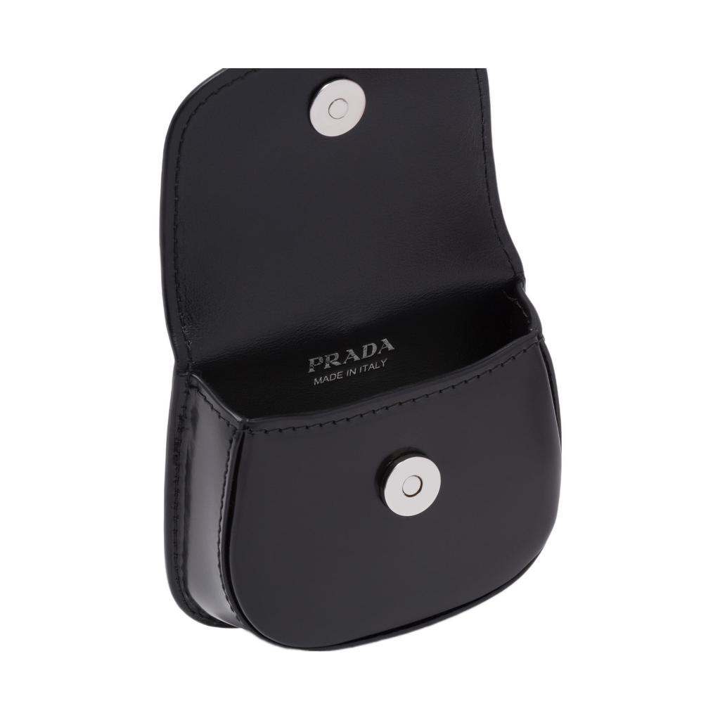 Prada Enamel Triangle Logo Magnetic Closure Leather Headphone Case Women Accessories Black 1ZD018_ZO6_F0002