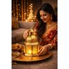 Gold Metal Moroccan Lantern with Cutwork (25 cm) + Tealight Included | Hanging Decorative