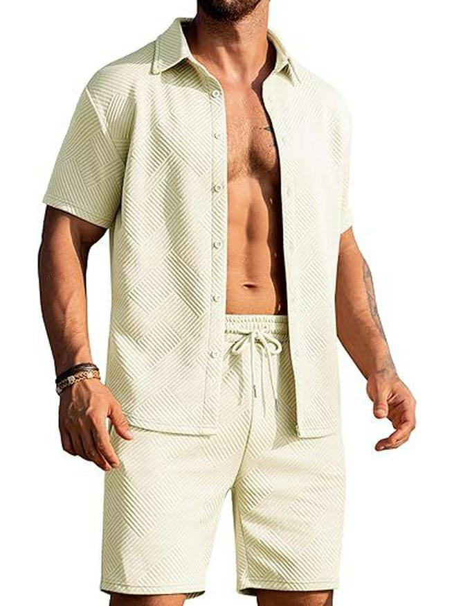 2025 Knitted Summer Beach Button-Up Top & Shorts Set with Pockets