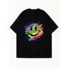 Oversized T Shirt Black Rainbow Smile Face Print Casual Wear For Women Summer Streetwear Fashion Top